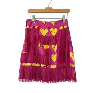Versace for H&M Pink Silk Fringed Heart Print Mini Skirt Pink 4